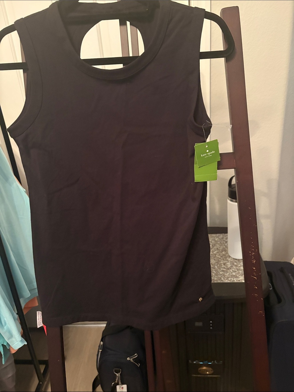 Black Kate Spade Sleeveless Crewneck Tank top, bow in back above the opening